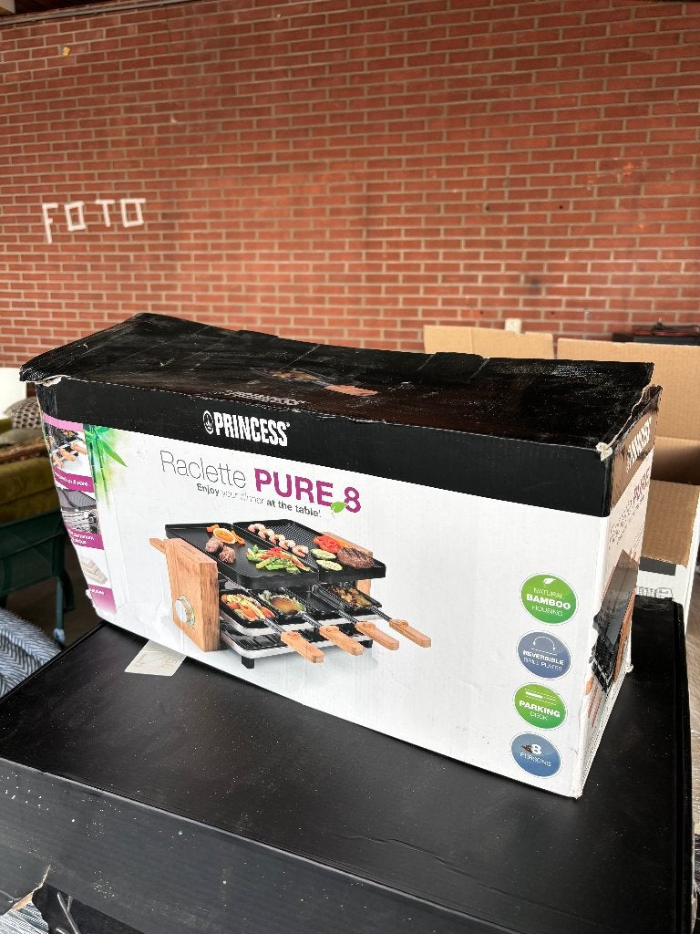 PRINCESS RACLETTE PURE 8 - 8 PERS. BAMBOE CS26703, Witgoed en Apparatuur, Gourmetstellen, Nieuw, 4 t/m 7 personen, Ophalen of Verzenden