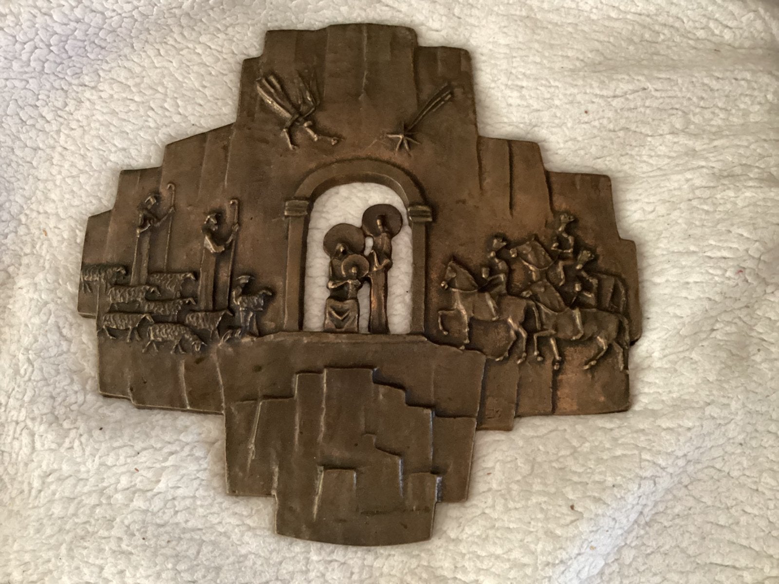 Bronzen wandpaneel  - kerstrelief., Antiek en Kunst, Ophalen of Verzenden