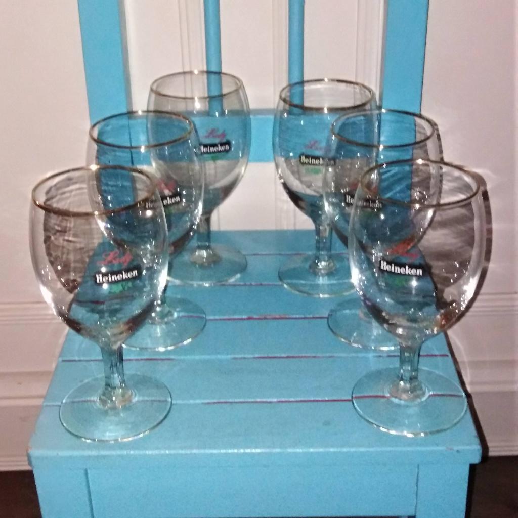 Vintage Lady Heineken bierglaasjes 6 stuks, Ophalen, Gebruikt, Glas of Glazen, Heineken