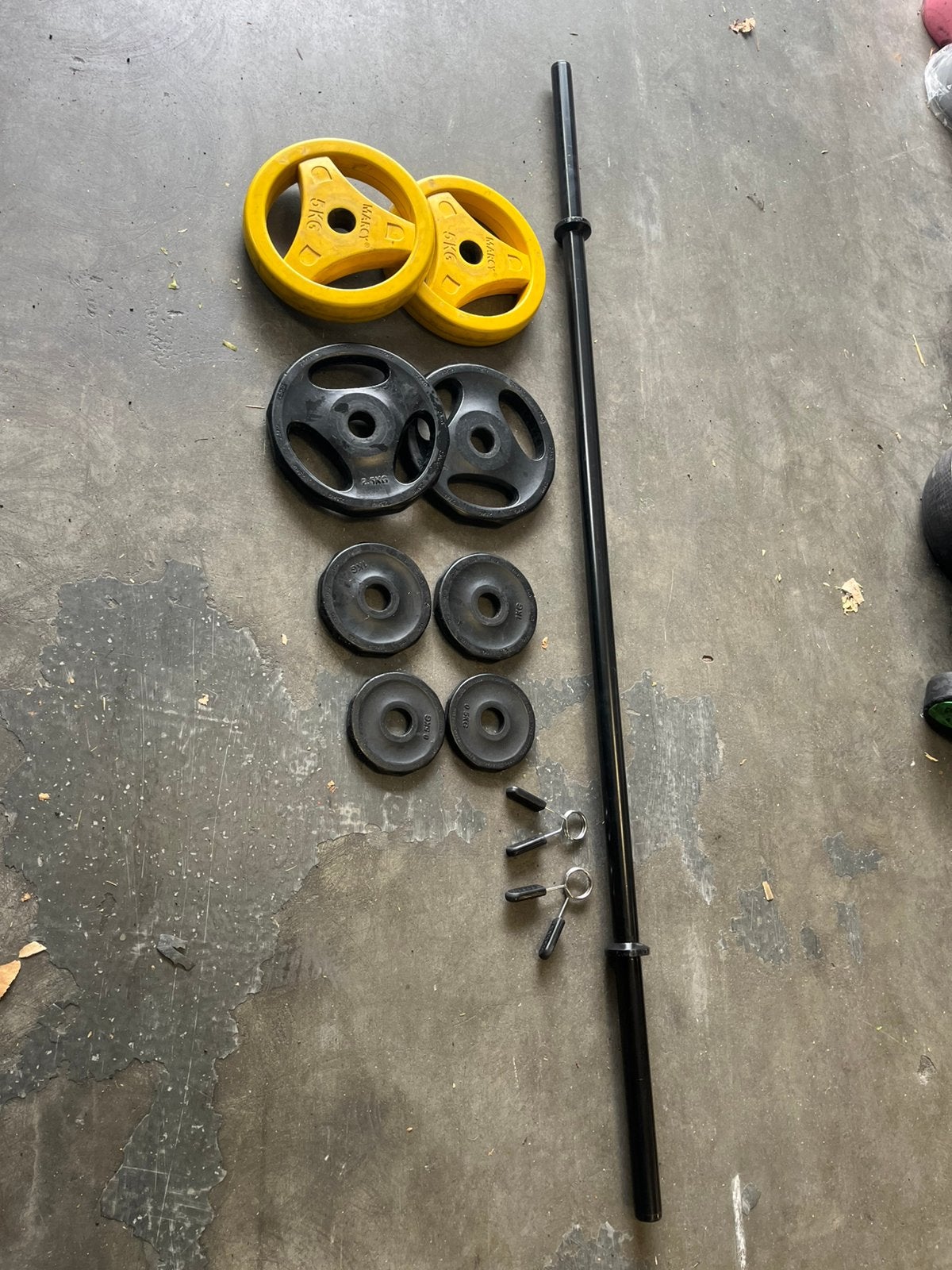 Halter stang met schijven gewichten, Gebruikt, Stang, Halterset, Halter set