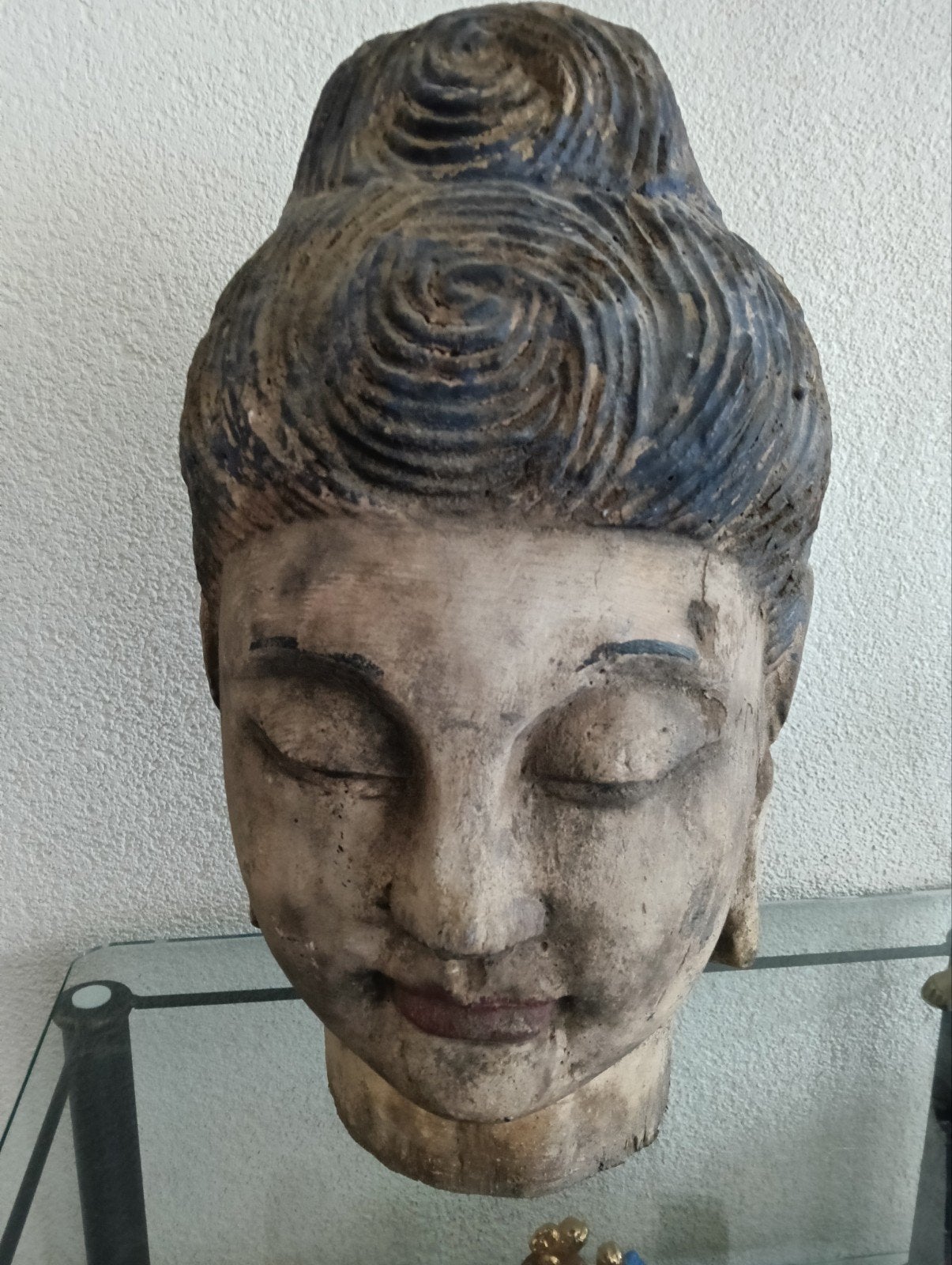Antiek Boeddha Hoofd Houtsnijwerk - Aziatische Kunst, Antiek en Kunst, Overige onderwerpen, Handgemaakt, Buste, Ophalen of Verzenden