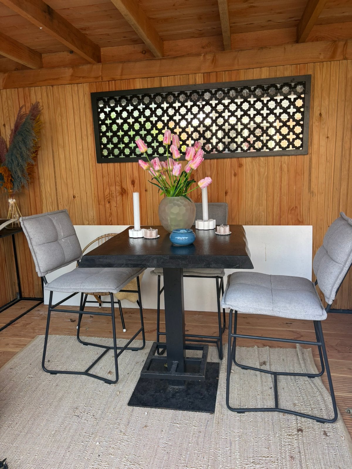 Bar tafel met 3 barkrukken, Ophalen of Verzenden, Gebruikt, Hout