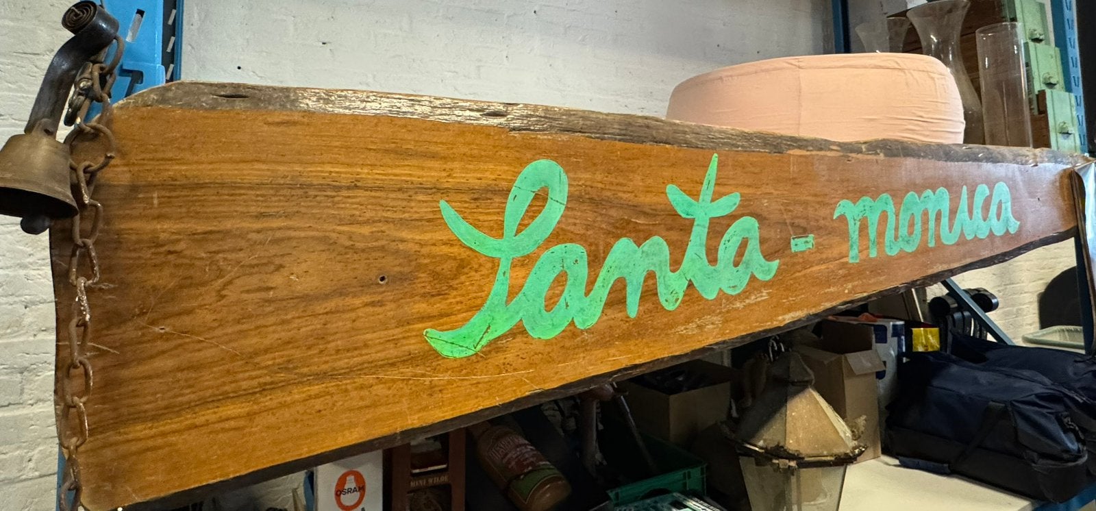 Groot reclamebord surf Santa Monica Beach schaaldeel vintage, Ophalen