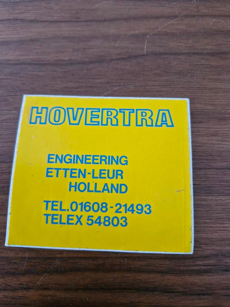7937 Vintage Hovertra Engineering Etten-Leur Holland Sticker, Ophalen of Verzenden