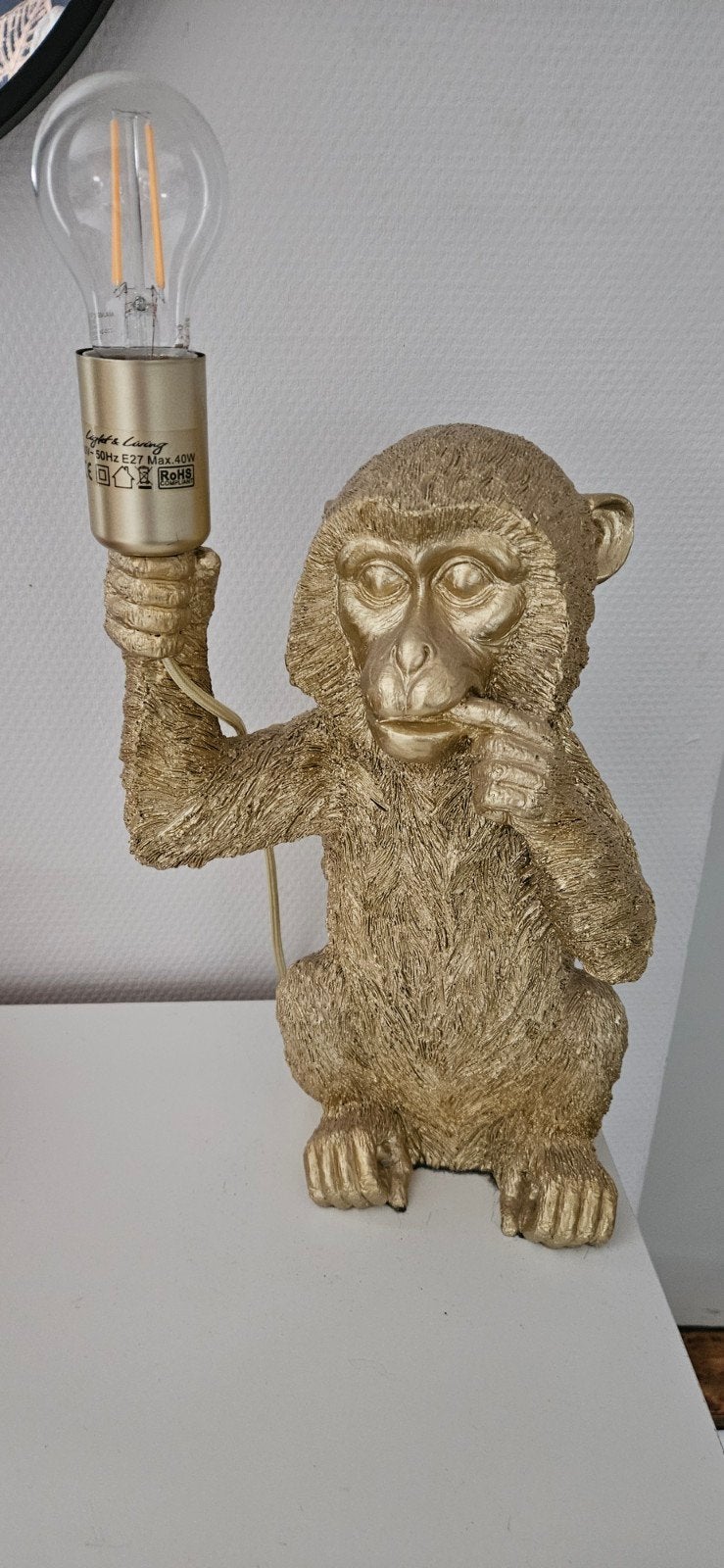 Mooie Sfeervolle Apenlamp, Kunststof, Goud, Met stekker, Modern