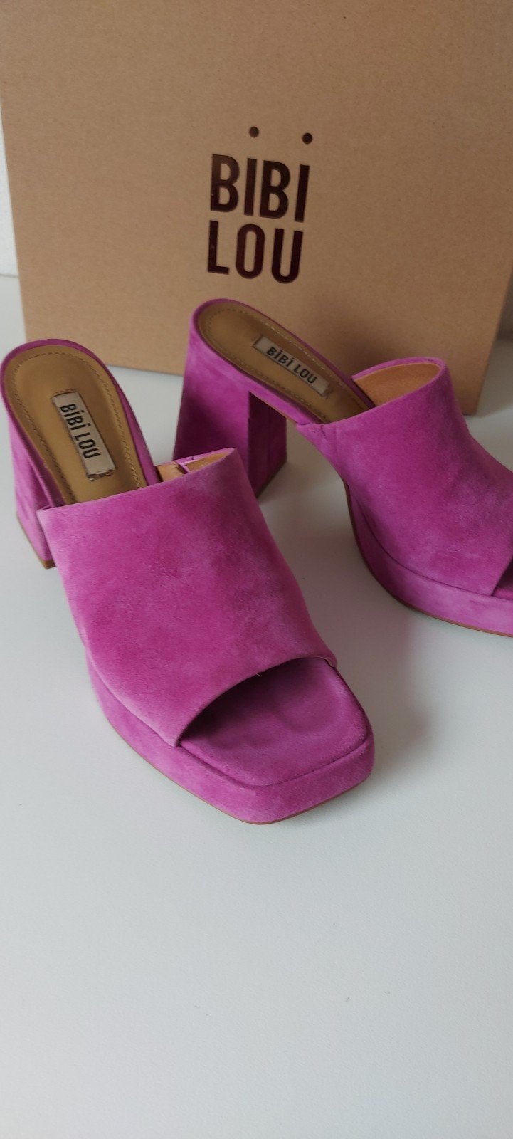 Bibi Lou suede lila roze muiltjes Maat 38, Bibi Lou, Zo goed als nieuw, Roze, Sandalen of Muiltjes