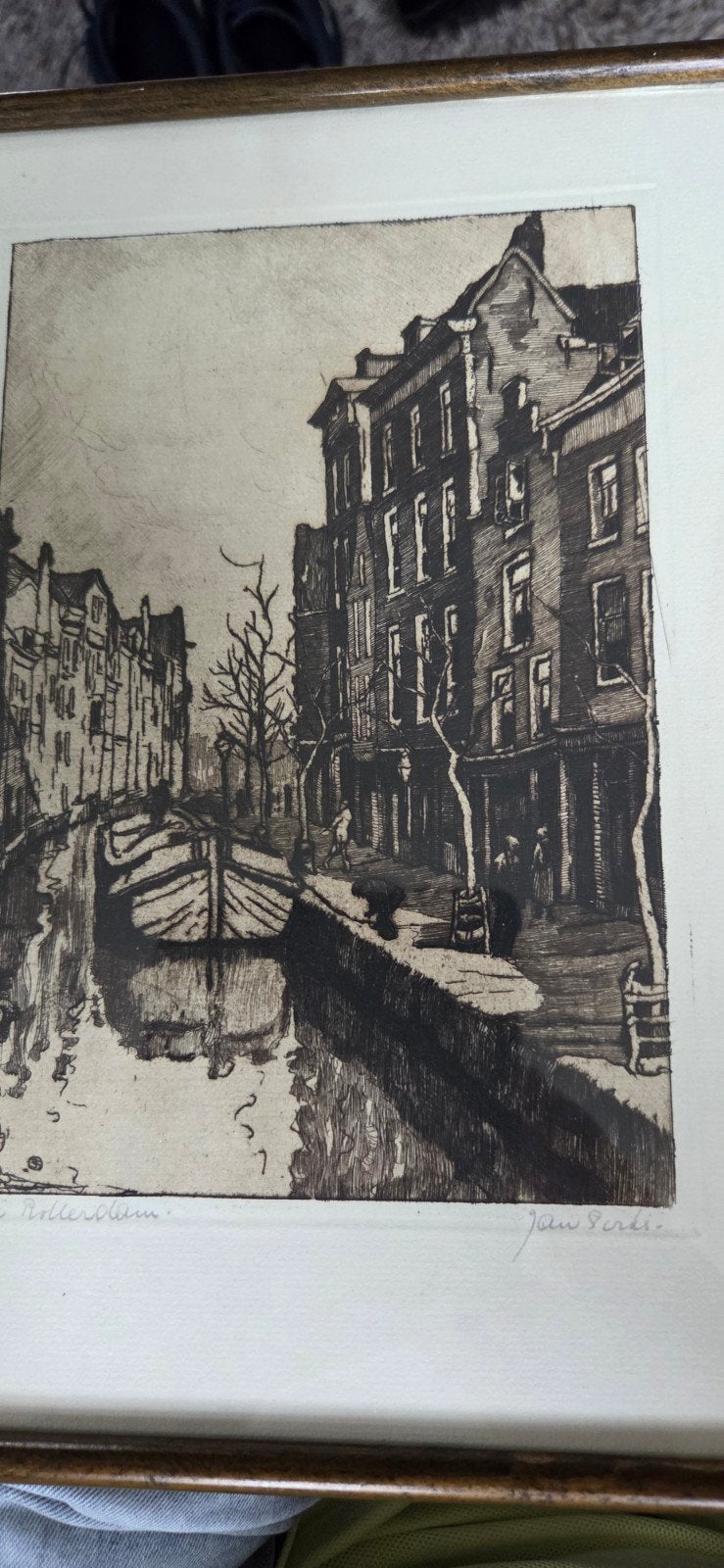 Mooie ets van Jan Sirks. Spui in Rotterdam., Ophalen of Verzenden