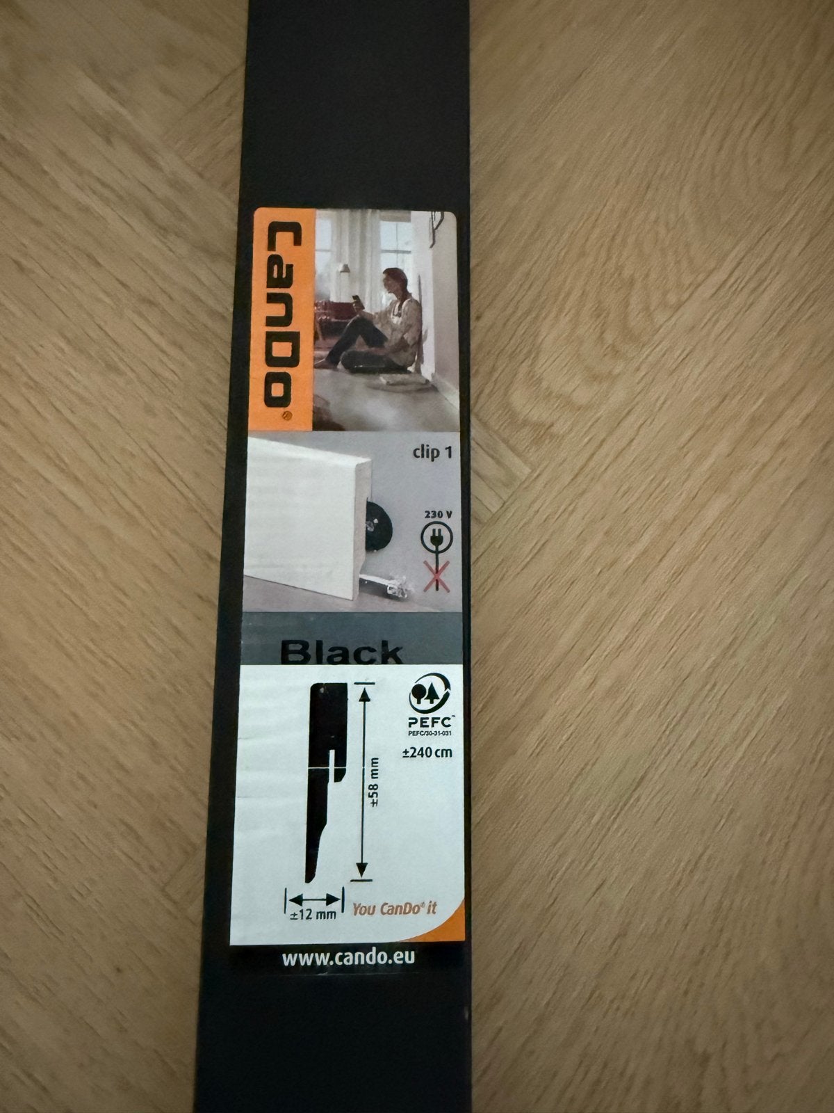 24x CanDo Muurplint Blok Zwart MDF Folie 240cm 12x58mm, Ophalen, Nieuw, Mdf, 200 tot 250 cm