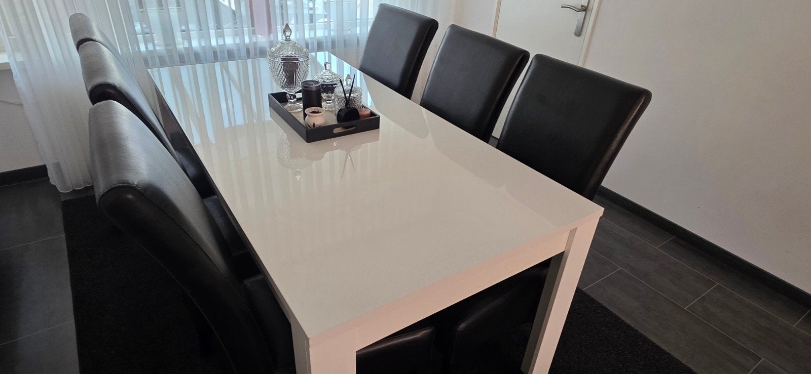 Zwarte eetkamerstoelen - Set van 6, Huis en Inrichting, Stoelen, Ophalen, Gebruikt, Zwart, Leer