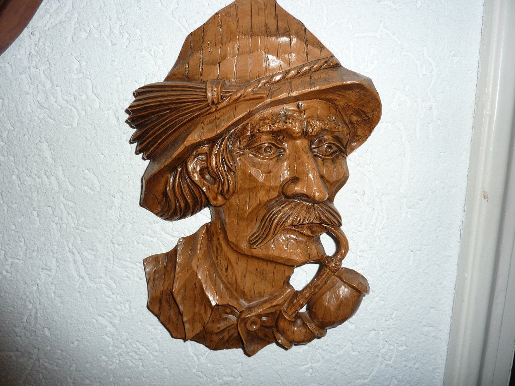 houten houthakkers hoofden wanddecoratie, Antiek en Kunst, Ophalen of Verzenden, Hout, Houtsnijwerk