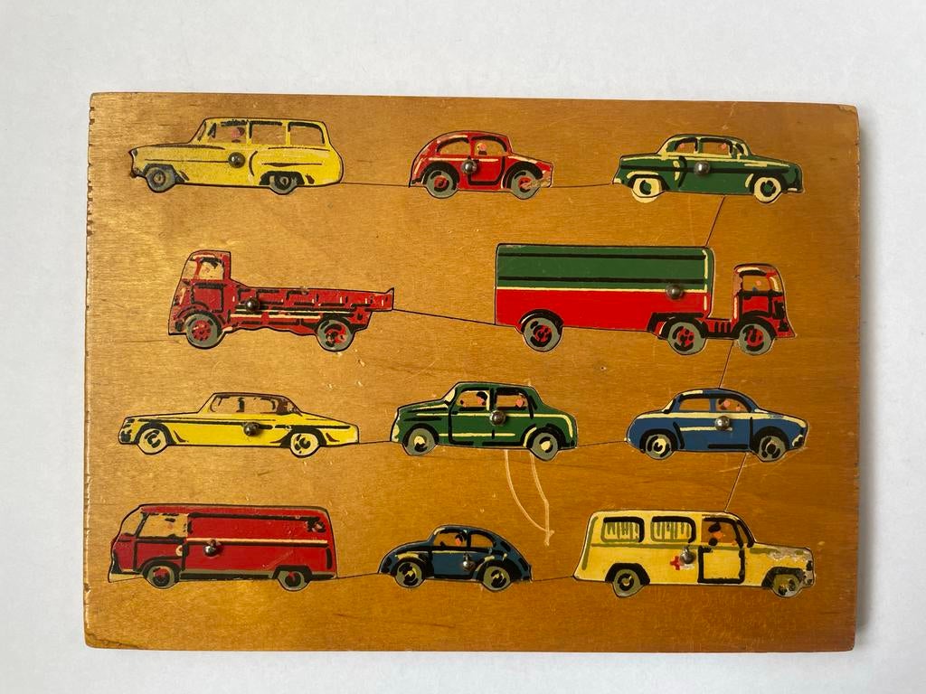 Vintage houten auto puzzel, Ophalen of Verzenden, 10 tot 50 stukjes, Gebruikt, Van hout