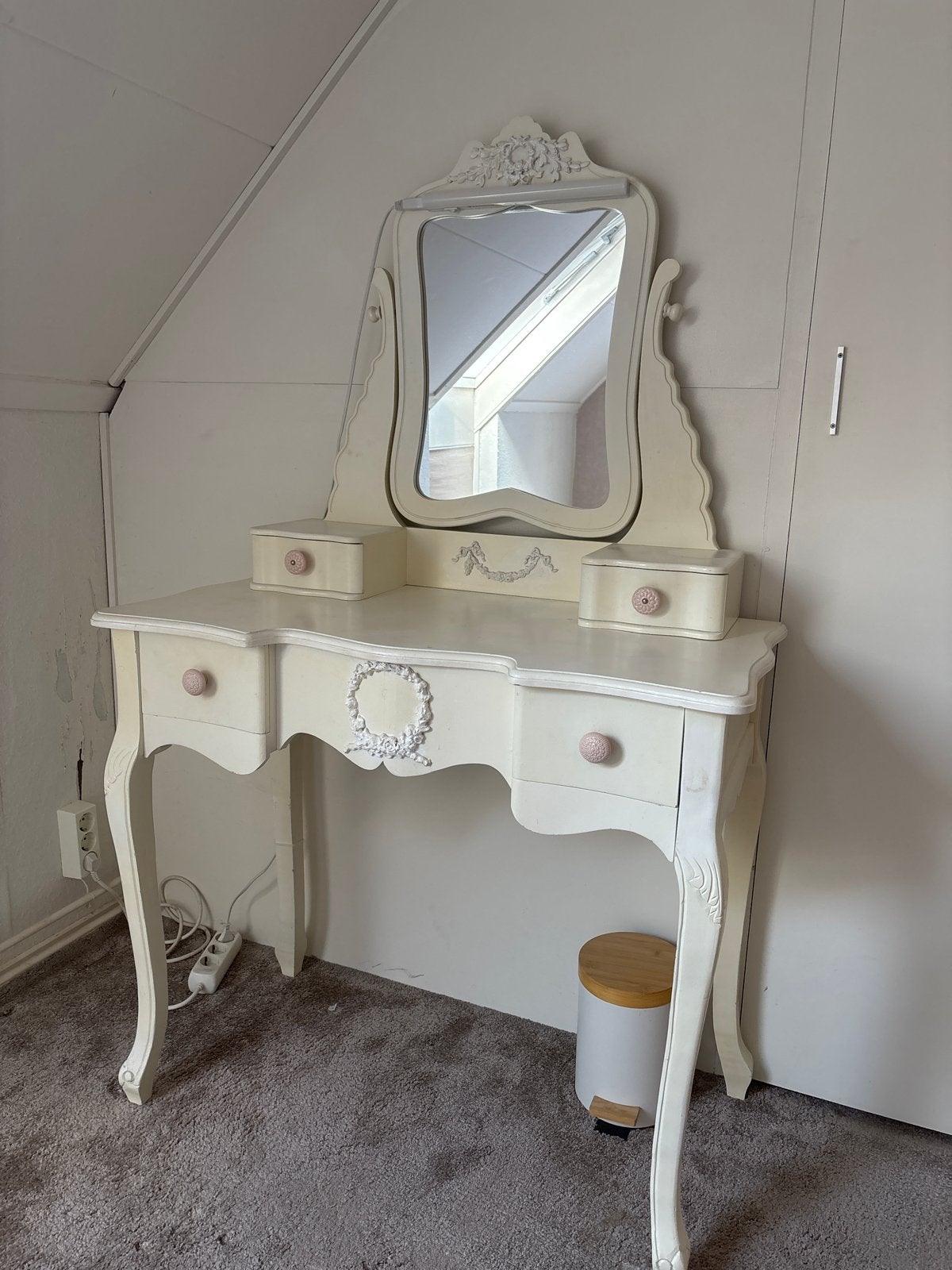 Charmante Kaptafel met Spiegel en Lades - Crème Wit, Huis en Inrichting, Ophalen, Gebruikt, 100 tot 150 cm, 50 tot 100 cm