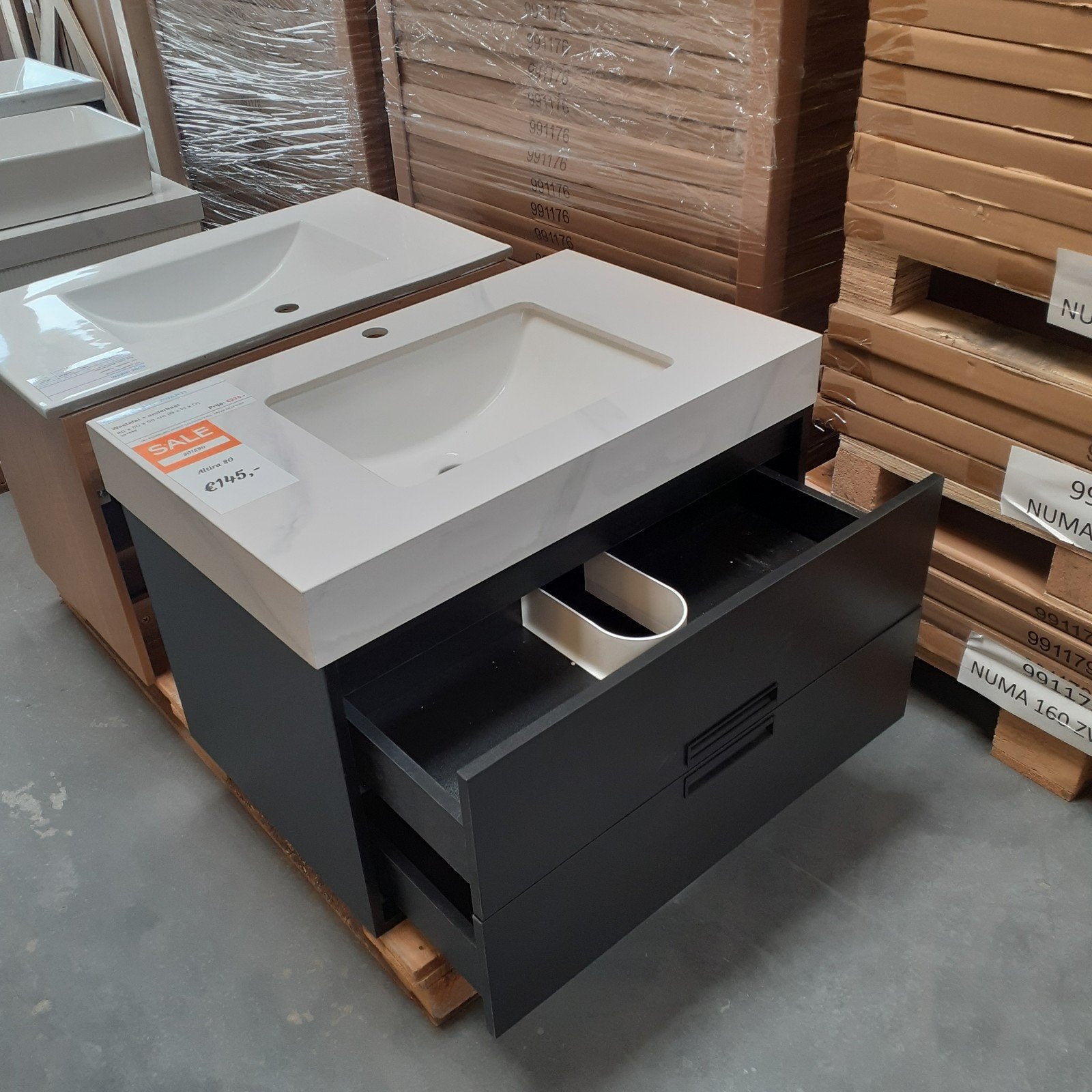 OP=OP Badmeubel + Wastafel Keramiek, Zwart, 80cm, Altira, Ophalen of Verzenden, Nieuw, Zwart