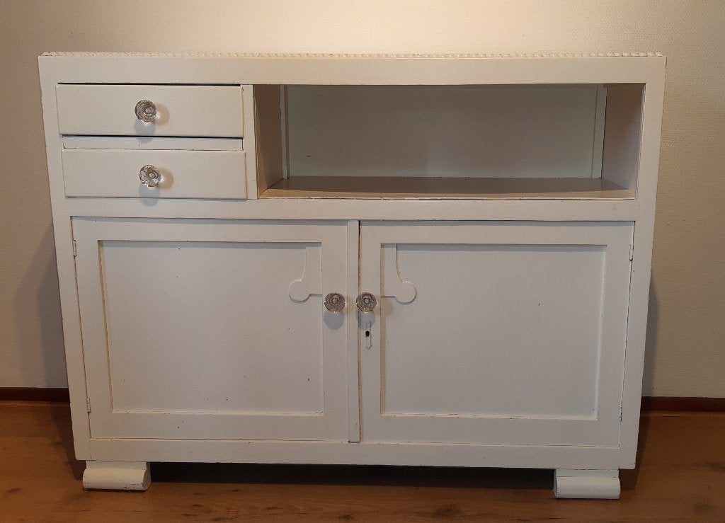 Brocante dressoirkast wit  kleur jaren '30 landelijke stijl, Ophalen, Mooi wit brocante jaren 30 dressoir / kastje – landelijke stijl