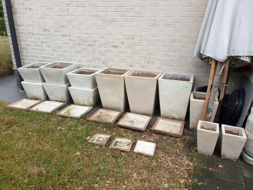 13x geglazuurde vorstbestendige vierkante bloempot + schalen, Rond, Nieuw, Ophalen of Verzenden, Tuin