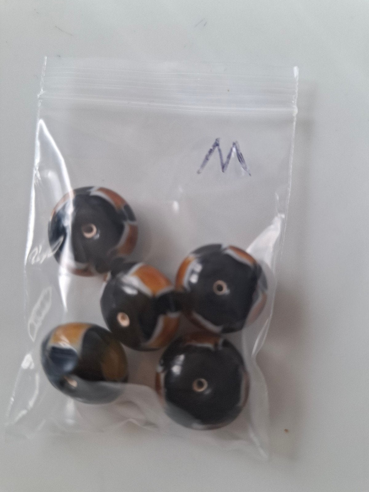 5 grote lampwork glaskralen oranje zwart wit kralen, Kraal, -, -, Nieuw