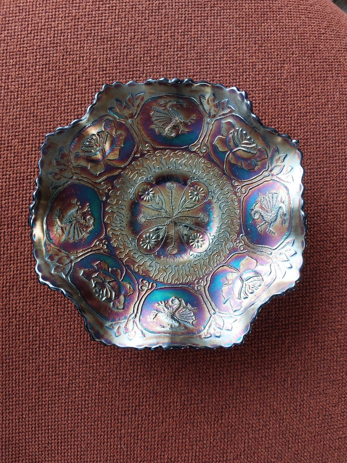 Fenton dragon en lotus carnival schaal van glas., Ophalen of Verzenden