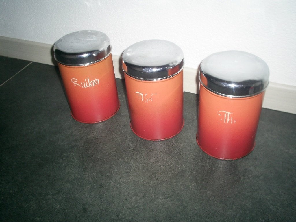 Vintage Brabantia voorraadblikken (suiker, koffie, thee), Ophalen of Verzenden