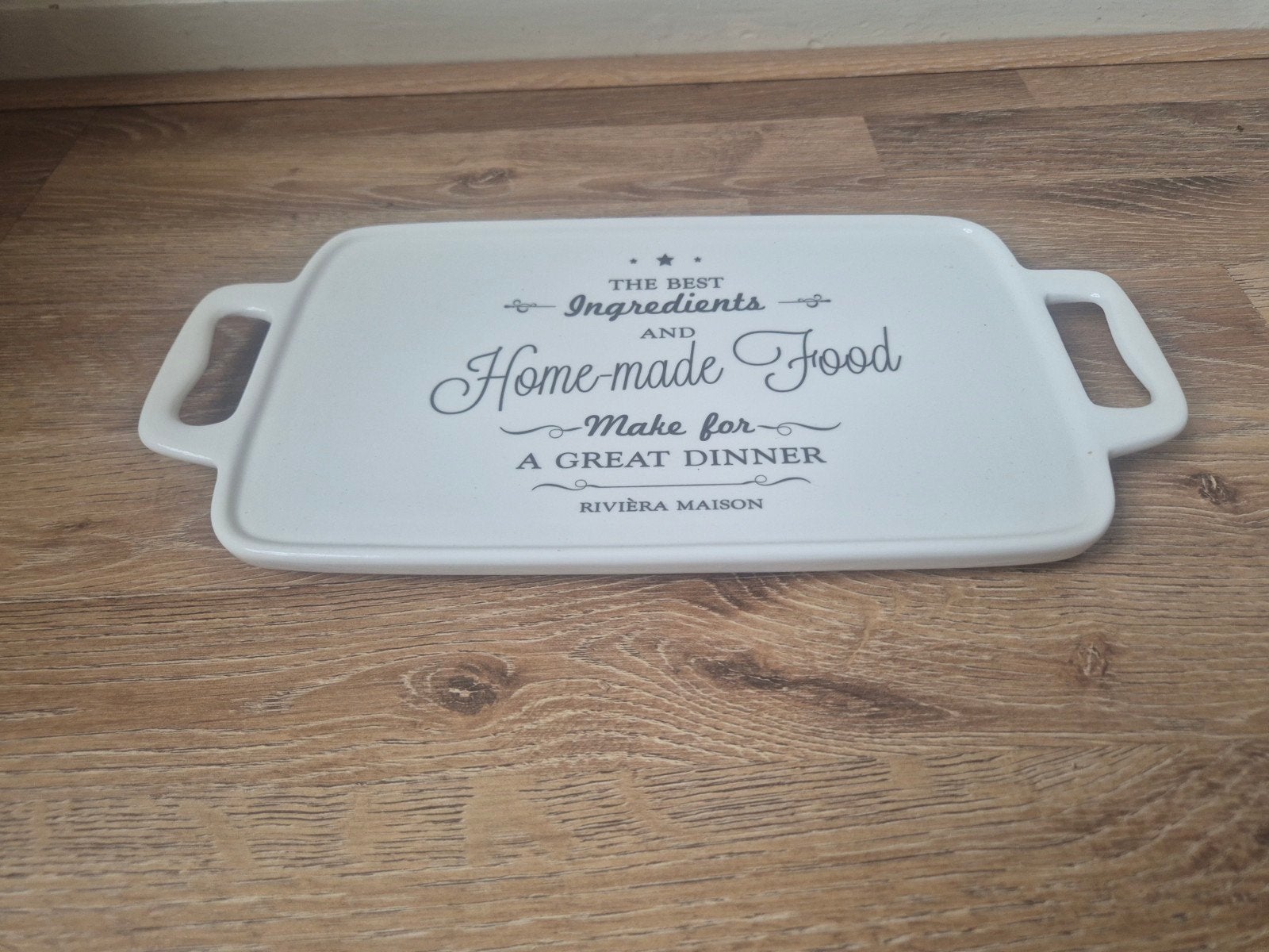 Riviera Maison schaal "Home-made Food", Met handvatten, Porselein of Keramiek, Schaal, Ophalen of Verzenden