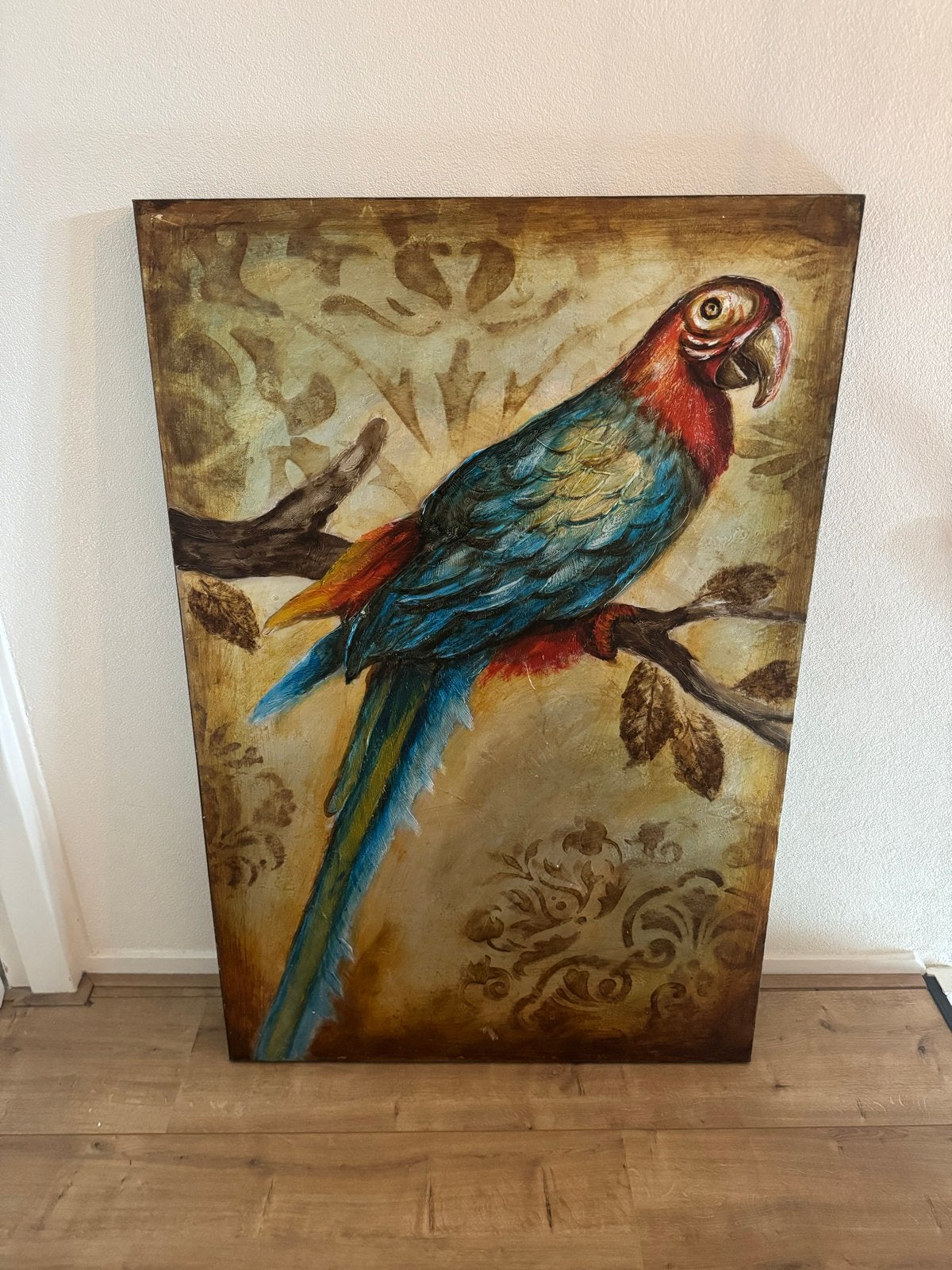Schilderij met kleurrijke papegaai - 120x80 cm, Ophalen