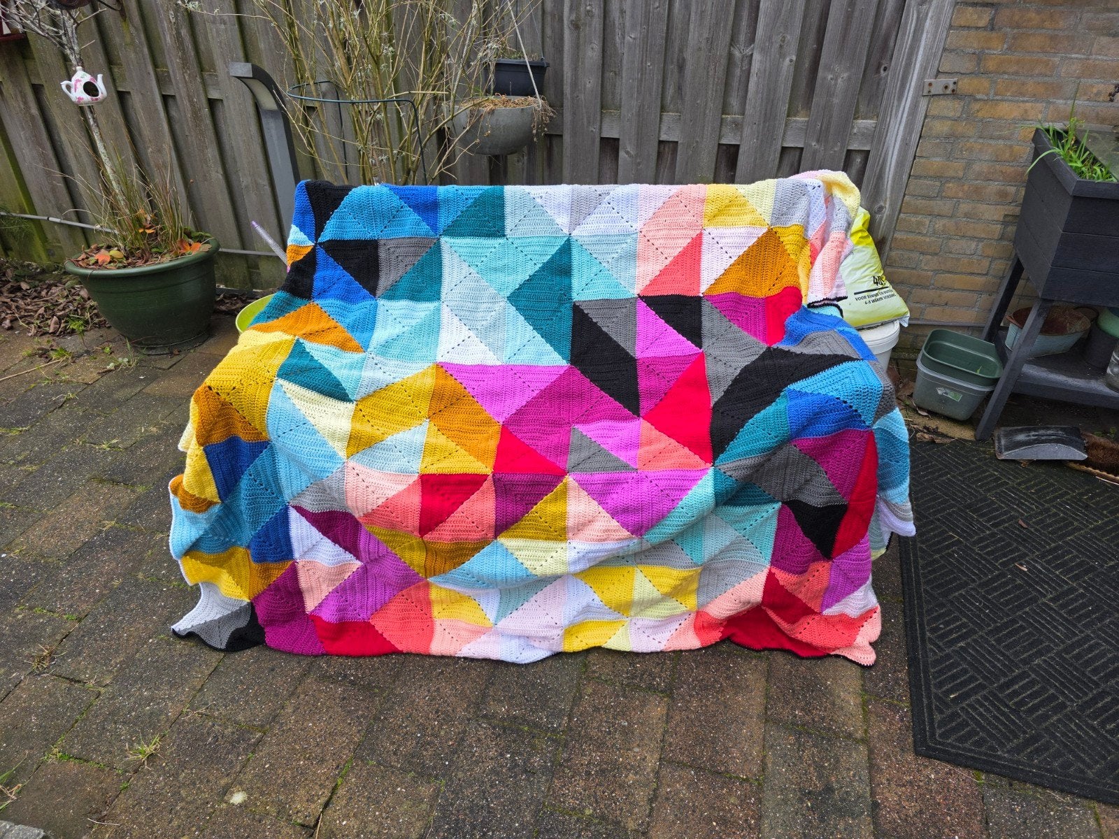 Gehaakte deken/sprei/plaid Tessellation lente., Ophalen of Verzenden, Zo goed als nieuw, Haken, Overige typen