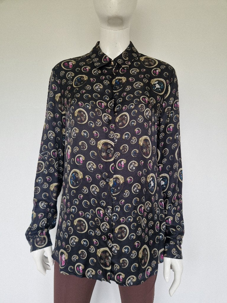 Cavalli Class blouse. IT. maat 48. Zwart/print/zijdemix., Maat 38/40 (M), Cavalli Class, Nijmegen, Zwart