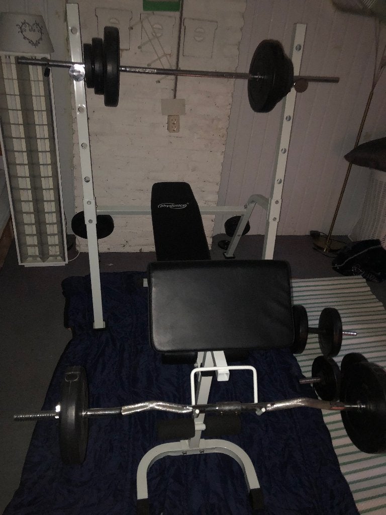 Fitness bank Physionics met halters etc.Amper gebruikt, Ophalen, Zo goed als nieuw, Fitnessbank