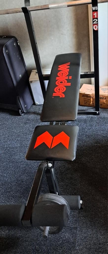 Weider Krachtstation met halterbank en gewichten, Ophalen, Gebruikt, Krachtstation, Metaal