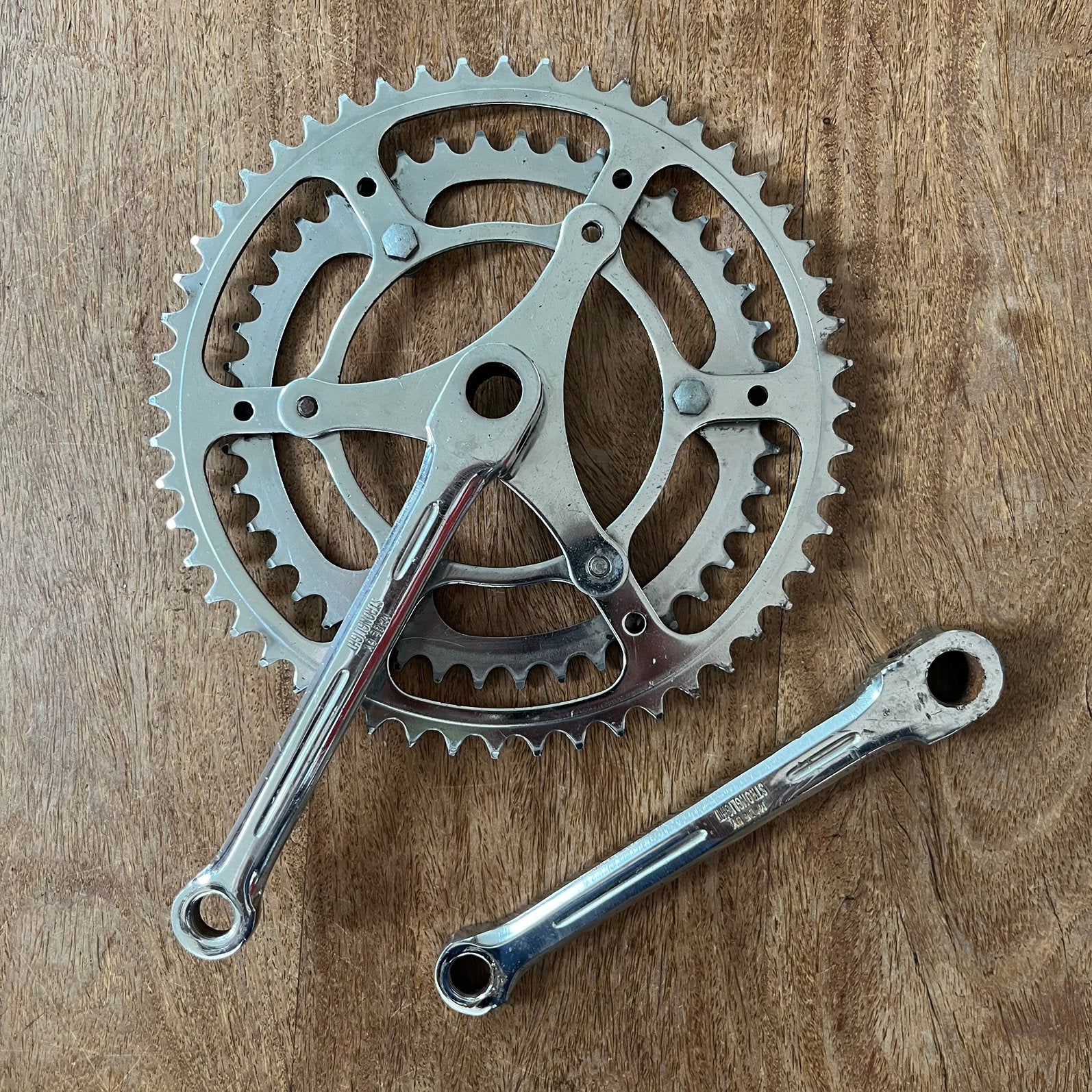 Vintage Stronglight crankset staal 60s, Crankstel of Pedalen, Gebruikt, Ophalen of Verzenden, Aluminium