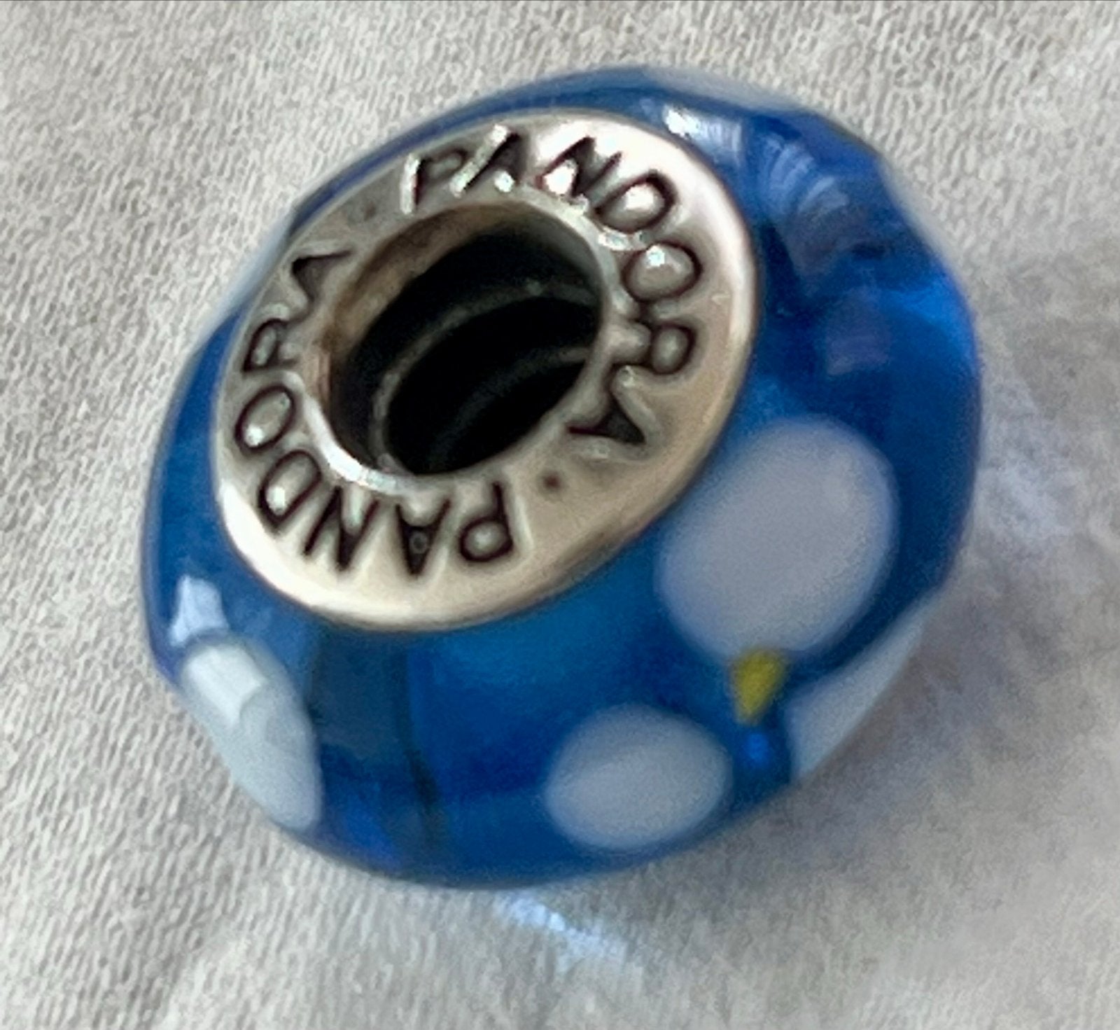 Pandora Murano Glas Bedel 790609 Blauw Bloemen Retired, Pandora, Zo goed als nieuw, 1 bedel, Glas of Kristal