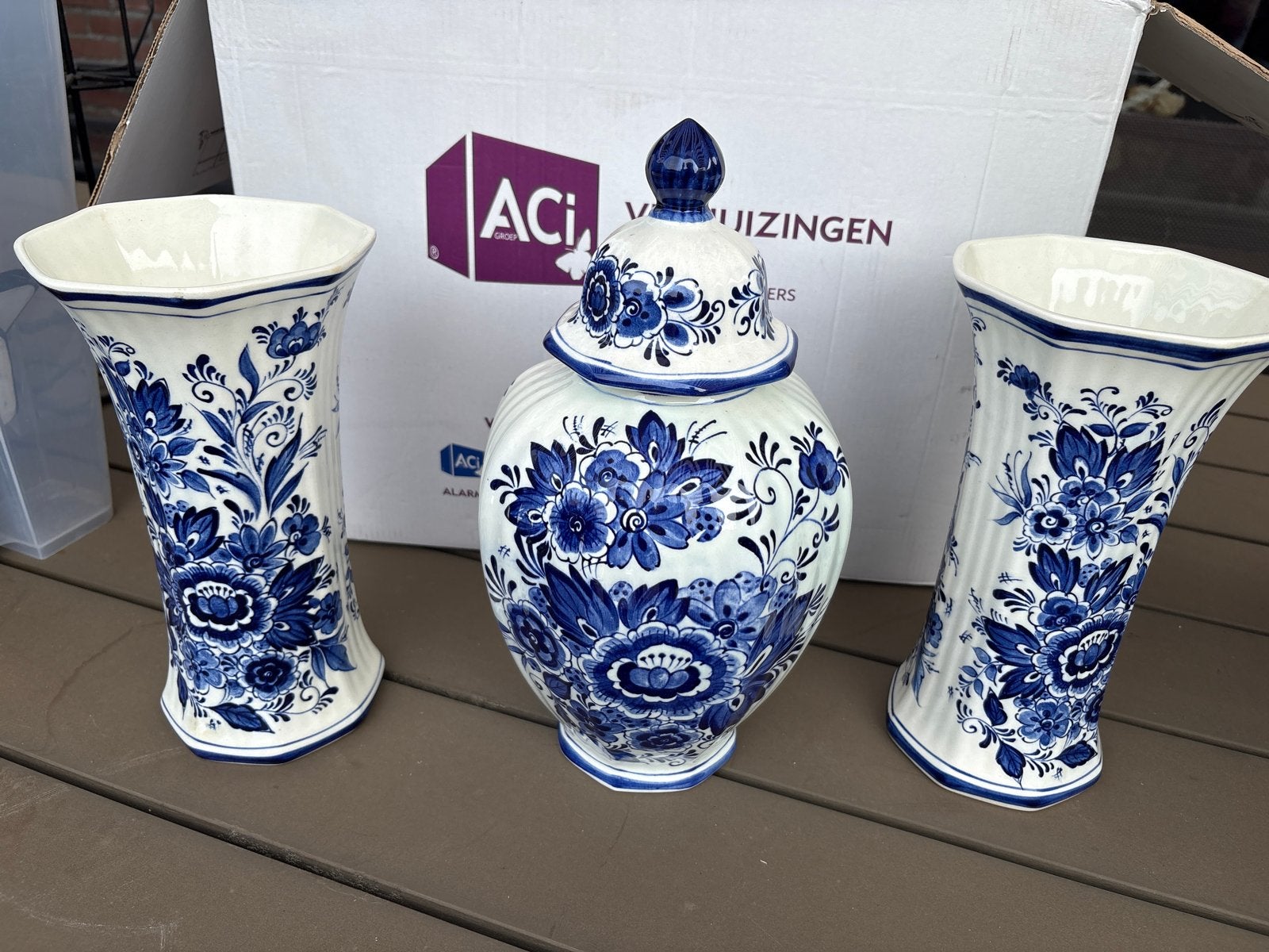 Delfts Blauw Vazen Set 3-delig, Antiek en Kunst, Antiek | Vazen, Ophalen of Verzenden