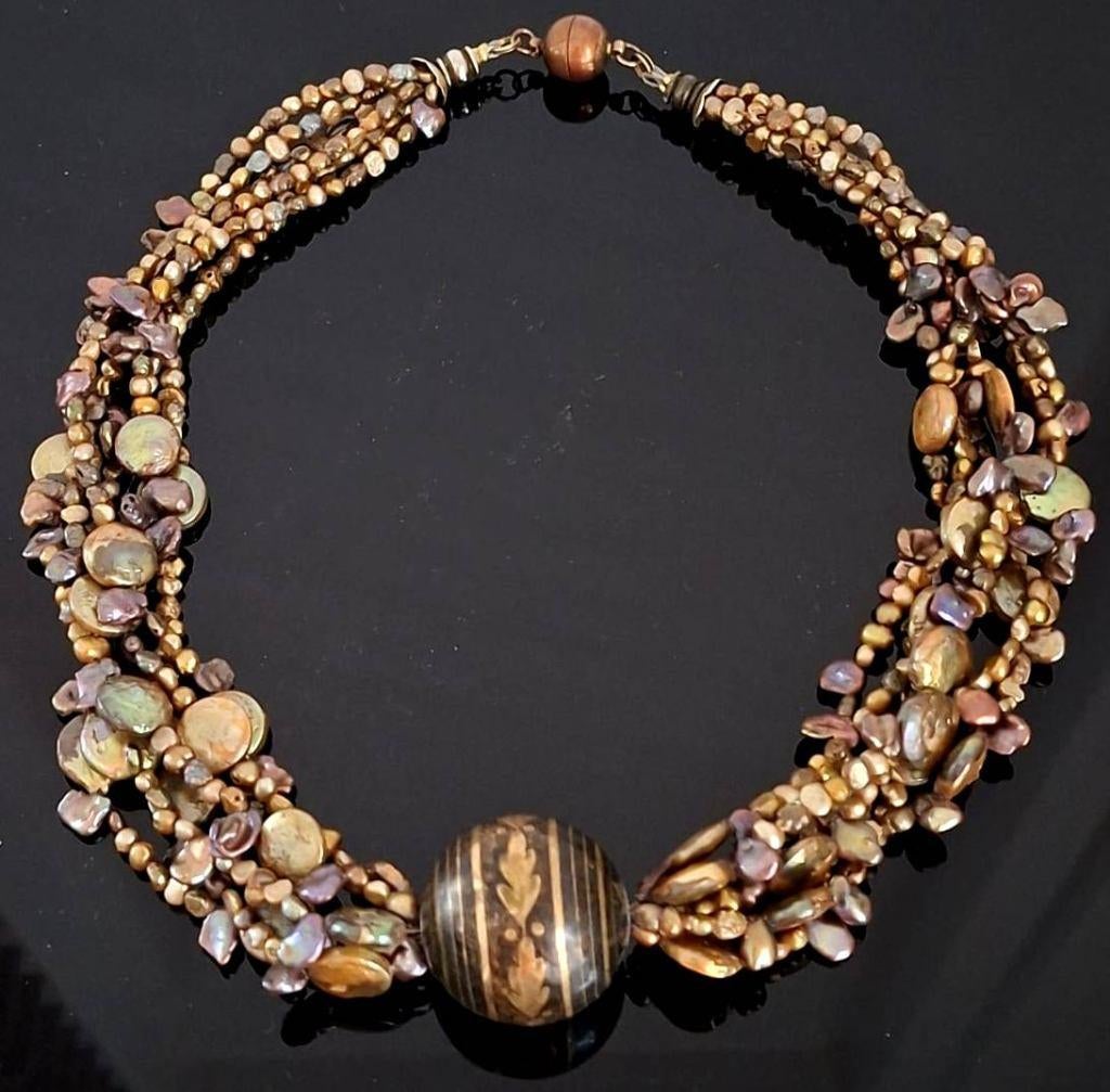 Schitterende 48 Cm Bronzen Zoetwater Parel Ketting, Ophalen of Verzenden, Zo goed als nieuw, Overige materialen, Met edelsteen