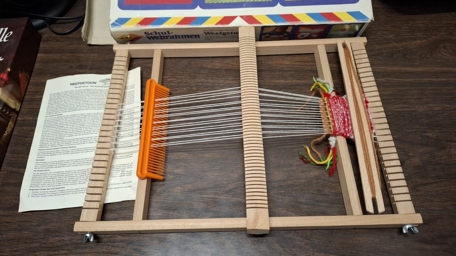 Vintage Houten Weefgetouw met Patroonkaarten - Knutselset, Hobby en Vrije tijd, Knutselen, Gebruikt, Overige thema's, Meerkleurig