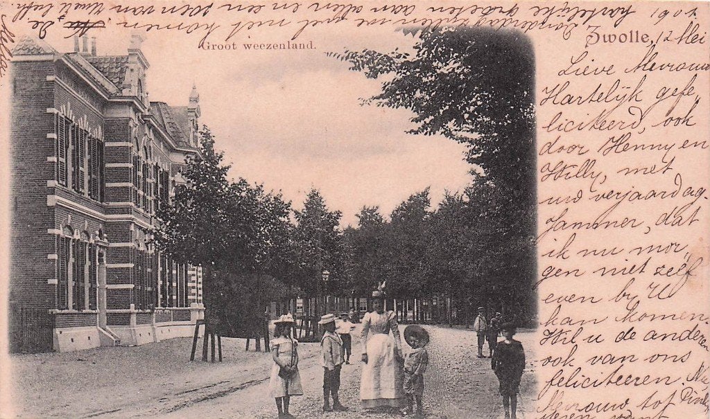 Zwolle - Groot Weezenland met veel mensen (1902), Ophalen of Verzenden, Voor 1920, Gelopen, Overijssel