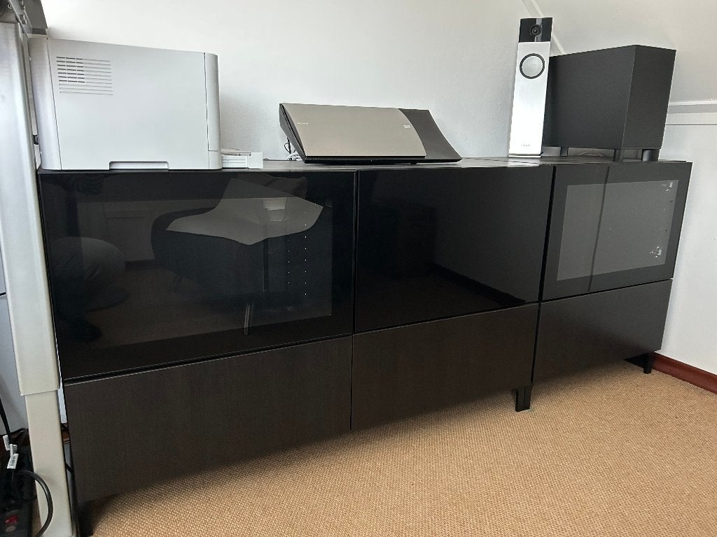 dressoir IKEA bruinzwart 180x42x74, 3 glasdeuren en 3 lades, Huis en Inrichting, Ophalen, Gebruikt, Met lade(s), 150 tot 200 cm