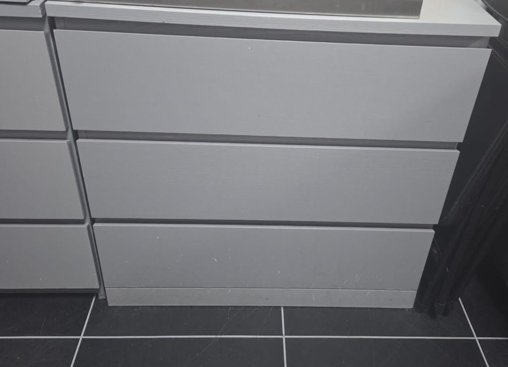 IKEA MALM ladekast met 3 lades, grijs, Ophalen, Gebruikt, Modern, Scandinavisch, 50 tot 100 cm