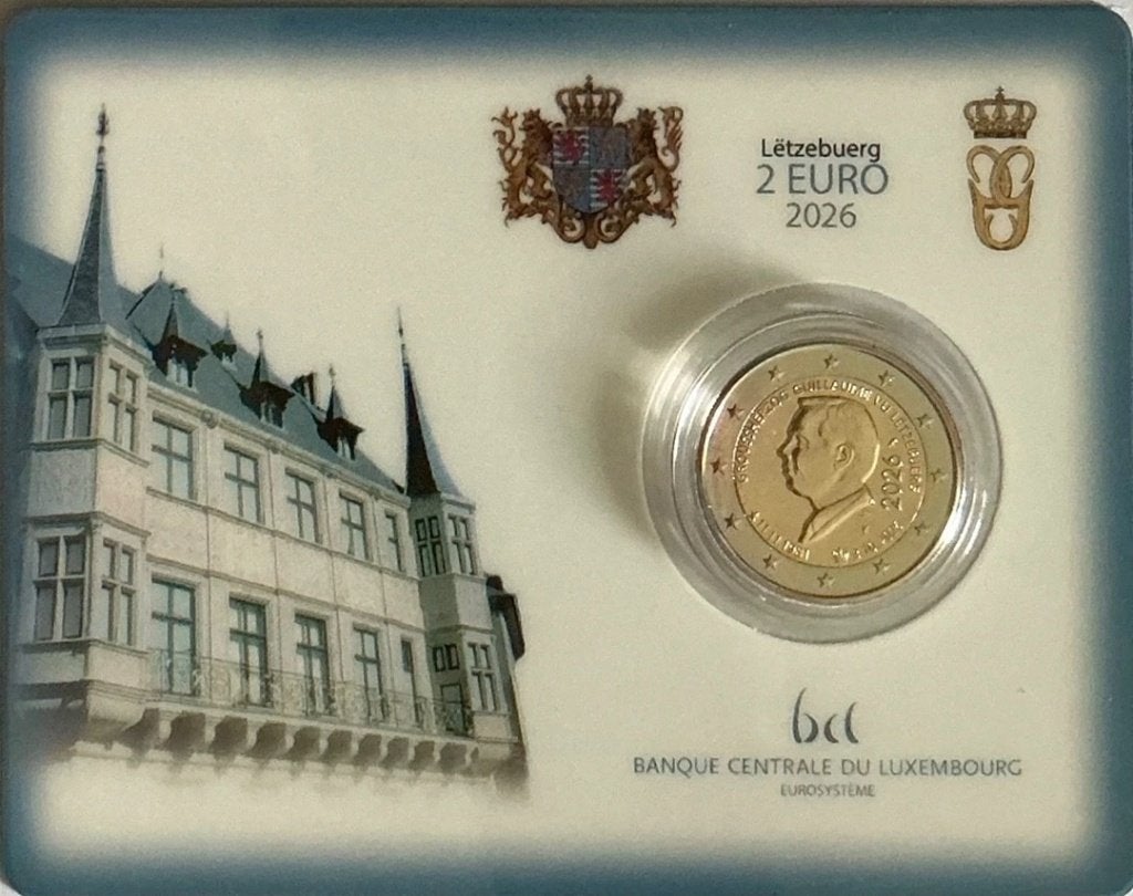Luxemburg 2026 – Troonbestijging Guillaume - coincard 2 euro, Ophalen of Verzenden, Luxemburg, 2 euro, Setje