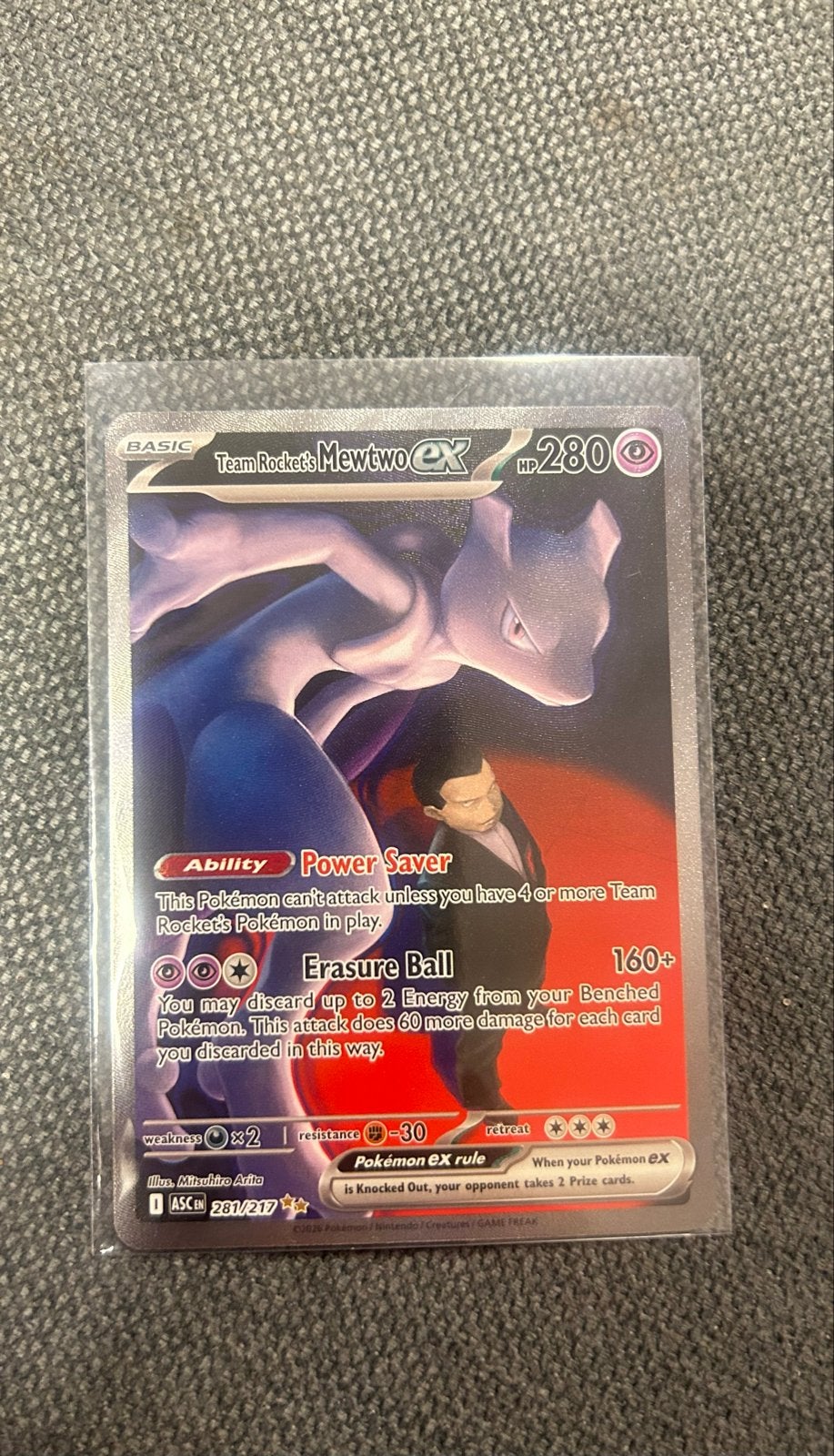 Team Rocket's Mewtwo EX - Pokémon Kaart, Ophalen of Verzenden, Zo goed als nieuw, Losse kaart, Foil