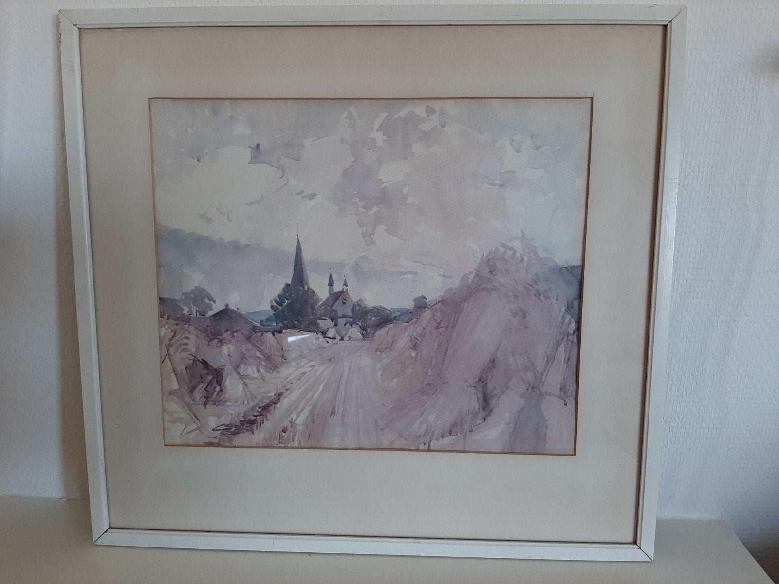 Ingelijste aquarel dorpsgezicht, Antiek en Kunst, Ophalen of Verzenden