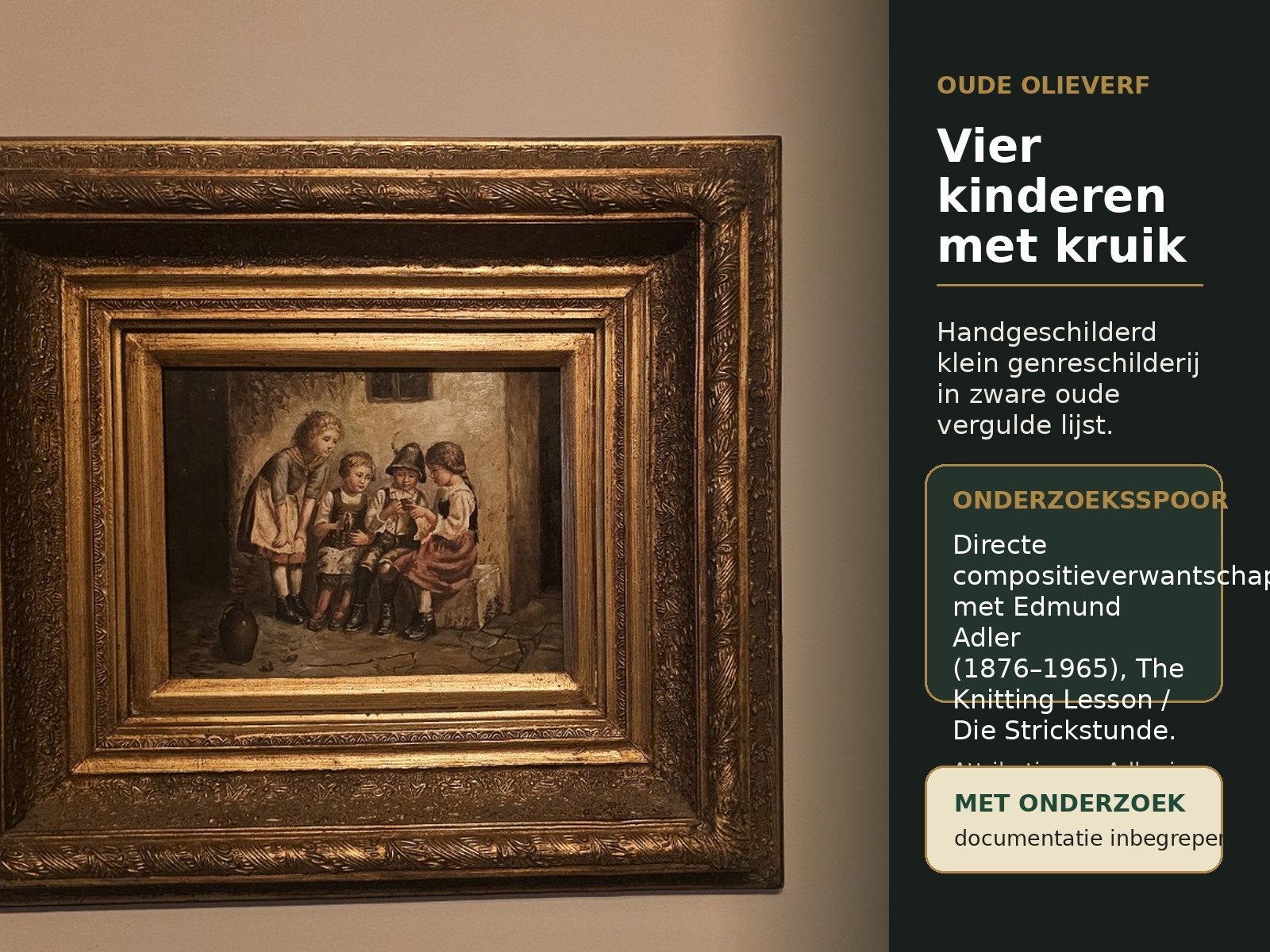 Antiek olieverfschilderij:Kinderen, Edmund Adler compositie, Doek, Portret of Personen, Ophalen of Verzenden, Origineel werk