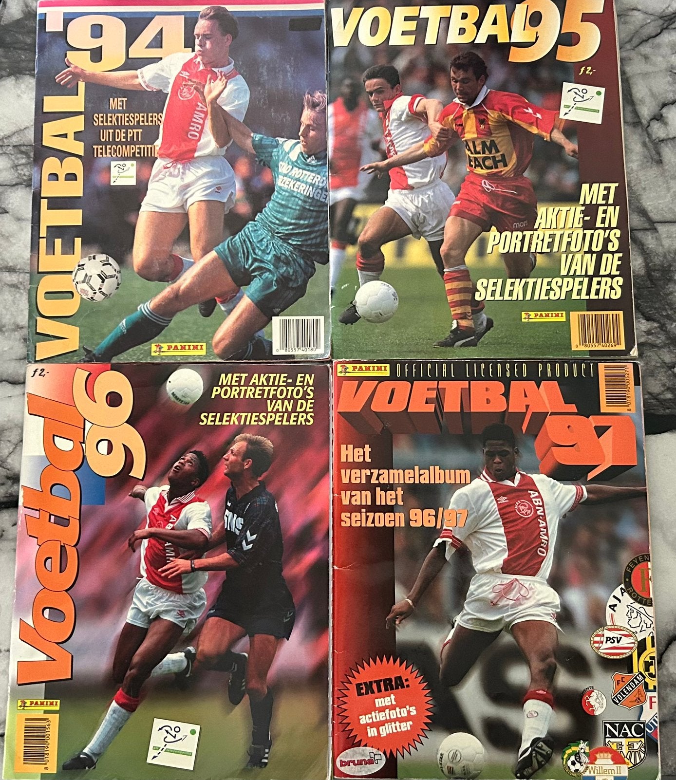 Panini Voetbal 94 - 95 - 96 - 97 compleet, Ophalen of Verzenden, Zo goed als nieuw, Ajax, Poster, Plaatje of Sticker