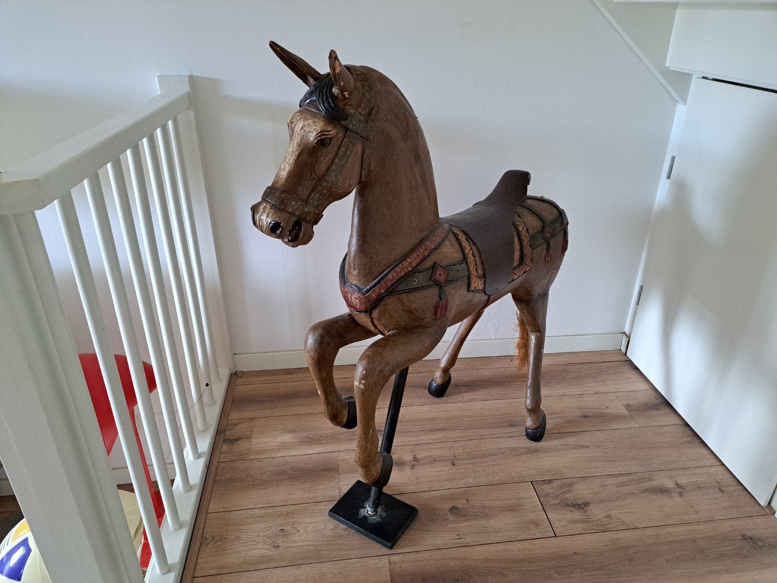 1m40 GROTE PRACHTIGE ANTIEKE CARROUSEL PAARD DRAAIMOLEN, Ophalen