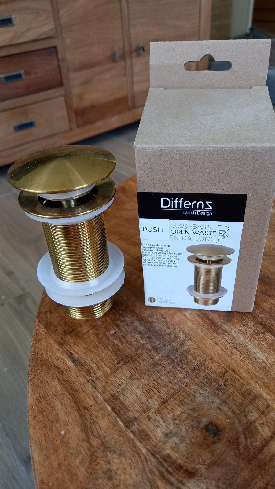 Differns Push Open Waste Afvoerplug Goud, Ophalen of Verzenden