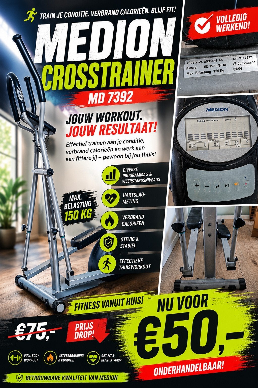 Crosstrainer / Elliptical Trainer MEDION – Werkt Perfect, Ophalen, Gebruikt, Benen, Crosstrainer