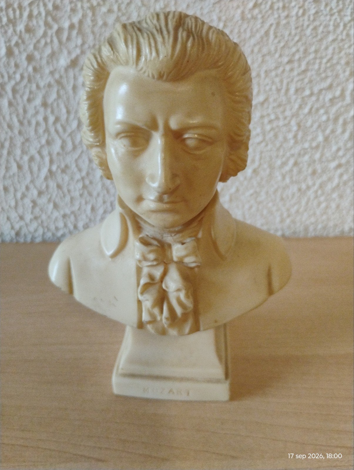 Vintage Mozart Buste 15cm - Albast/Steenachtig, Antiek en Kunst, Minder dan 20 cm, Buste, Ophalen of Verzenden, Steen of Keramiek
