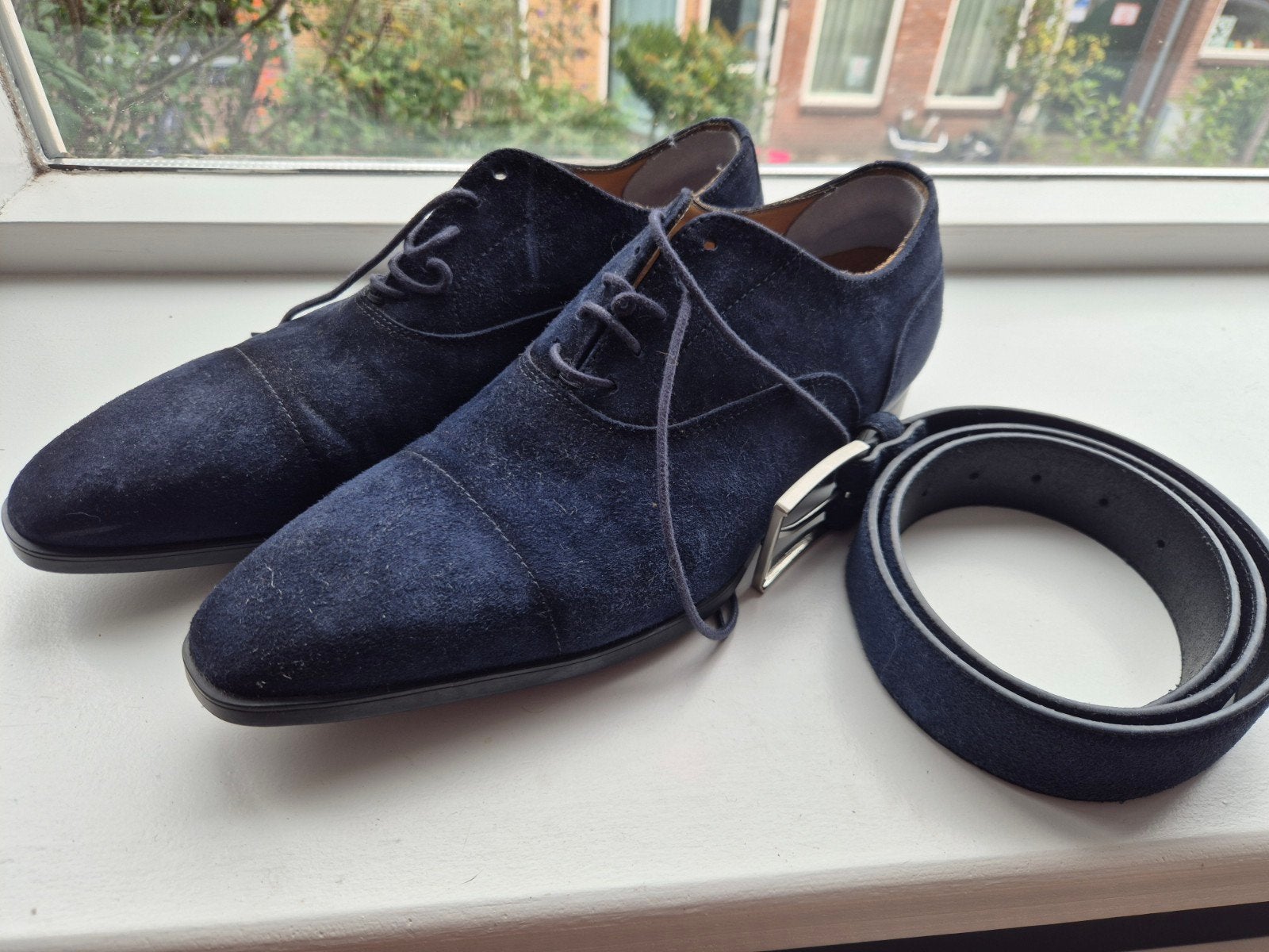 giorgio heren schoenen mt 41 blauw suede + bijpassende riem, Ophalen of Verzenden, Zo goed als nieuw, Blauw