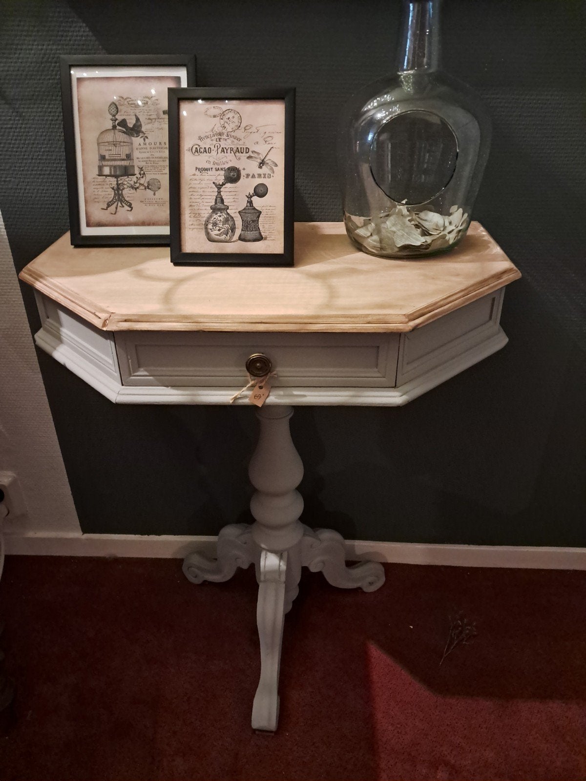 Elegante bijzettafel met lade - Grijs/Hout, Huis en Inrichting, Ophalen, 50 – 75, Minder dan 50 cm, Gebruikt