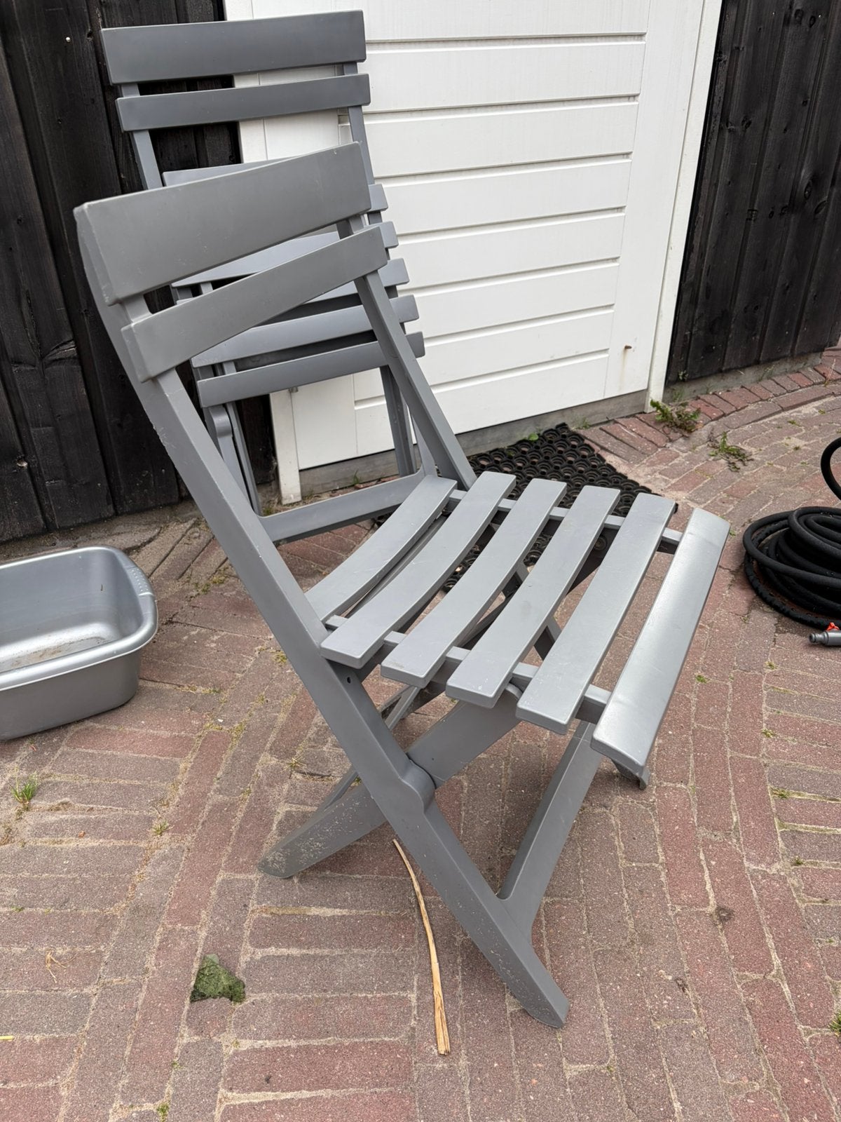 2st klapstoel buiten grijs, Tuin en Terras, Ophalen, Gebruikt, Kunststof, Inklapbaar
