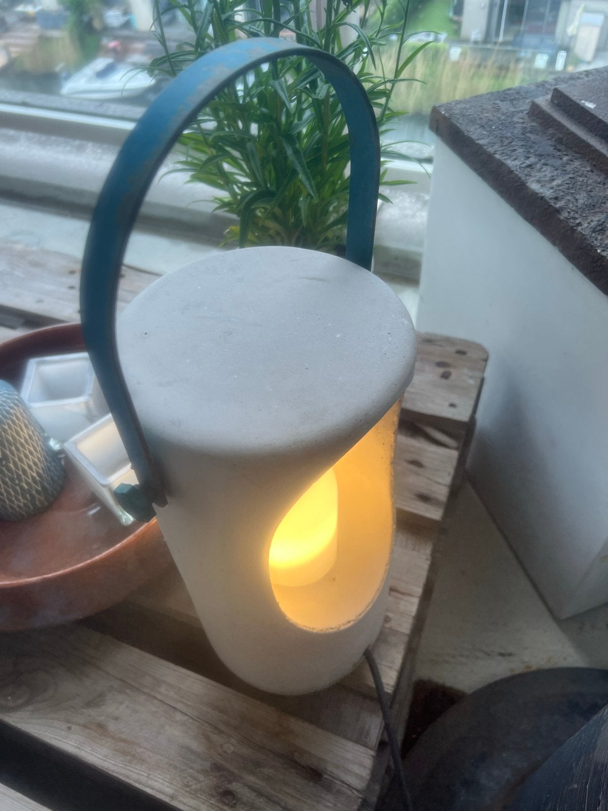 Terraslamp van cement - sfeervolle buitenverlichting, Overige materialen, Gebruikt, Overige typen, Ophalen of Verzenden