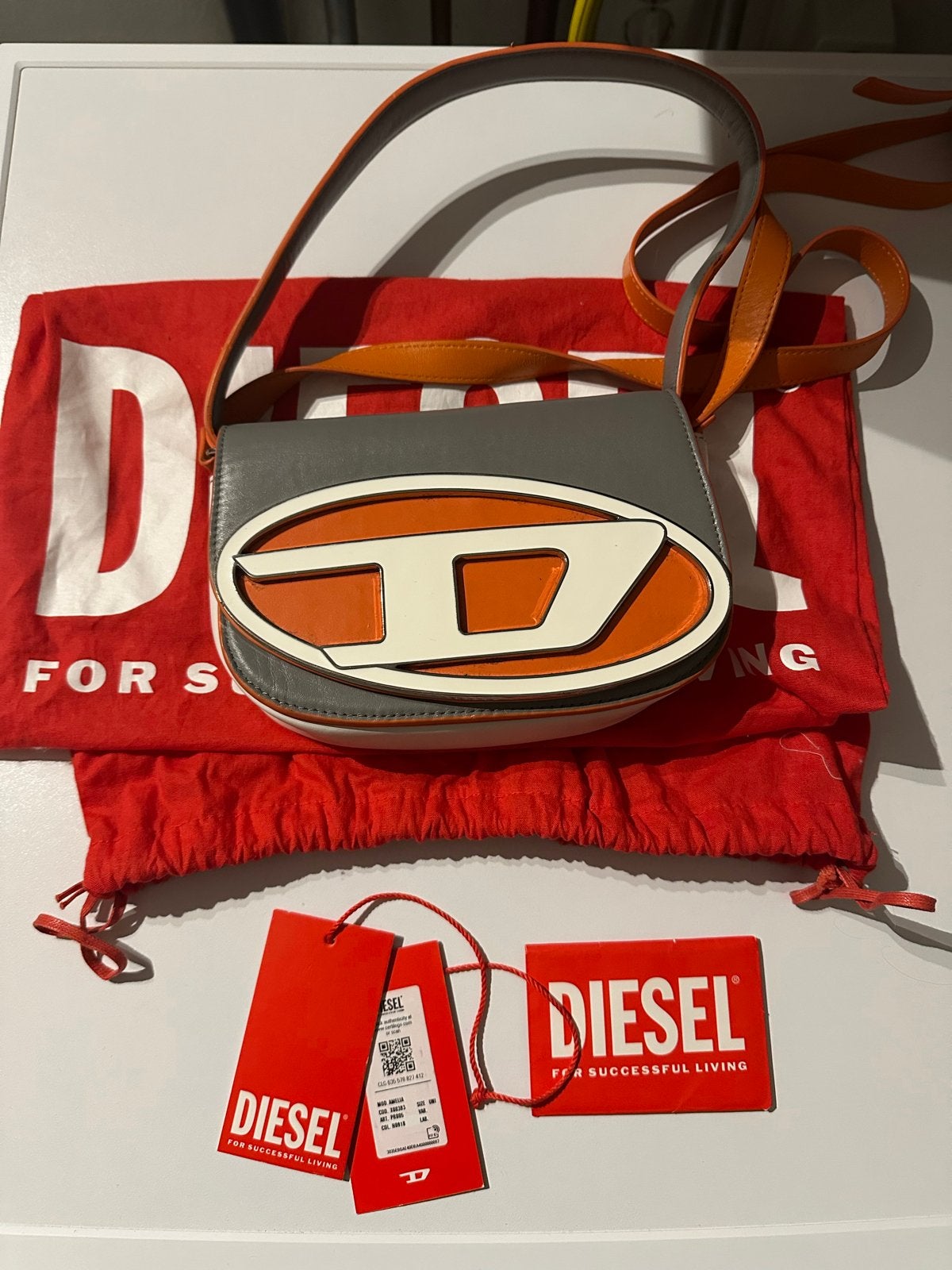 Diesel 1DR Schoudertasje Grijs/Oranje -, Ophalen of Verzenden, Zo goed als nieuw, Grijs, Schoudertasje